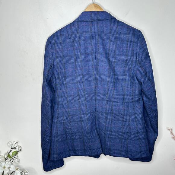 BANANA REPUBLIC Double Breasted Plaid Blazer Blue Indigo Wool Blend Sz 6 {3X15} - Picture 4 of 7